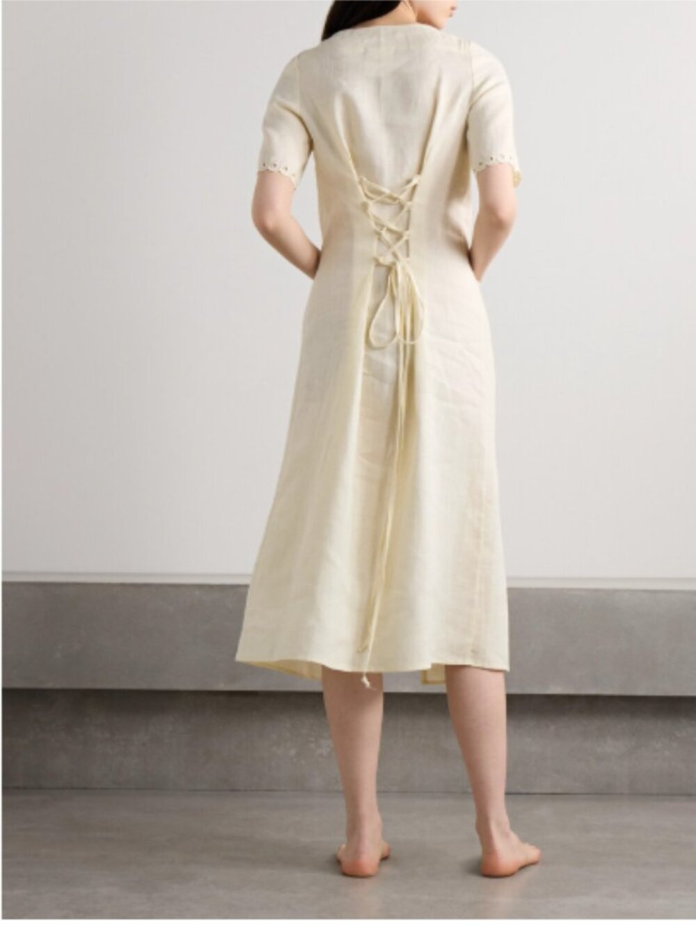 Sleeper Sofia Broderie Anglaise-trimmed Linen Midi Dress - Picture 3 of 16